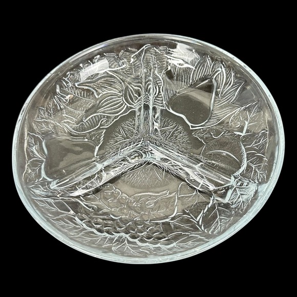 Kig Other - Vintage KIG Indonesia Clear Glass 3 Section Relish Dish Fruit‎ Design 7.75 In